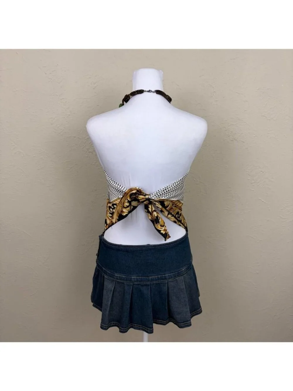 Y2K white & black polka dot satin scarf